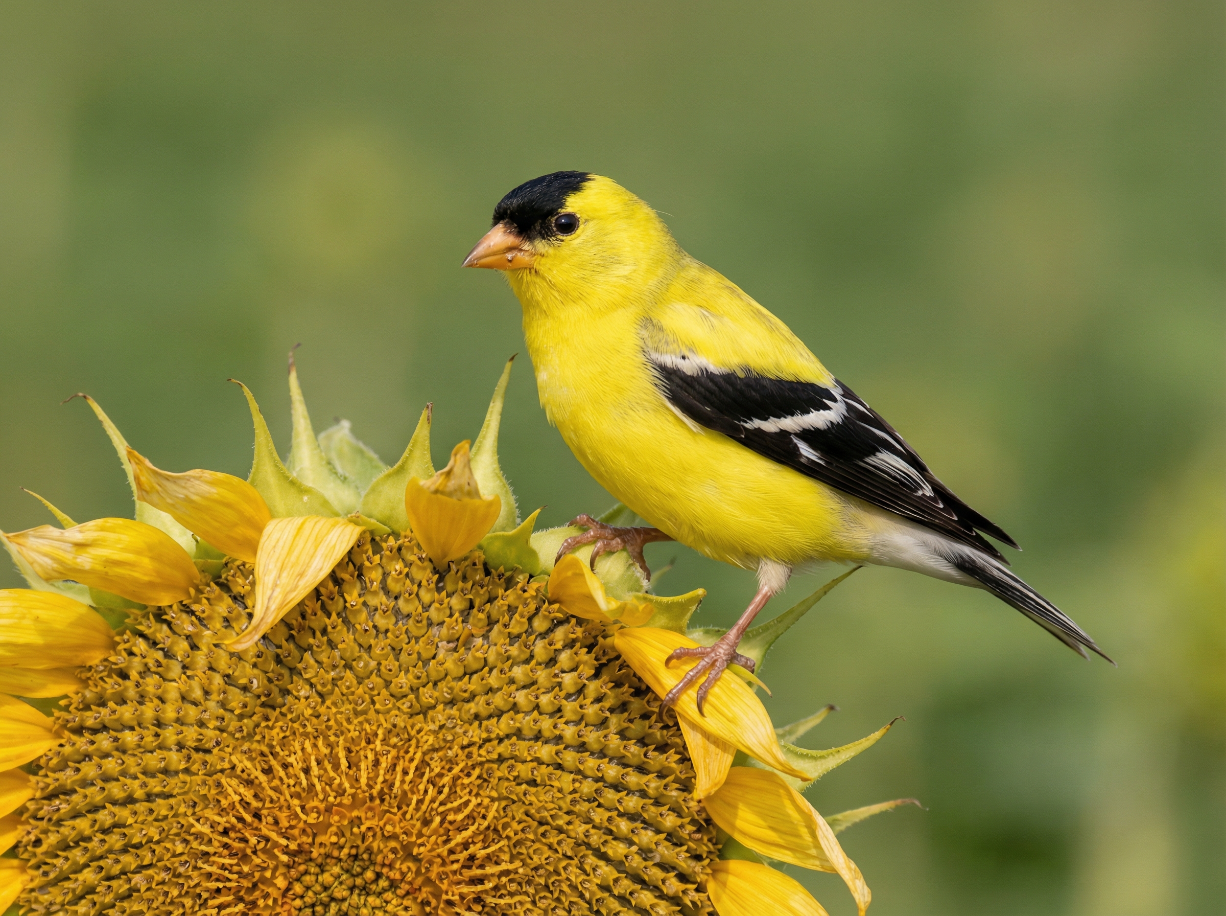 金翅雀与向日葵（American Goldfinch）